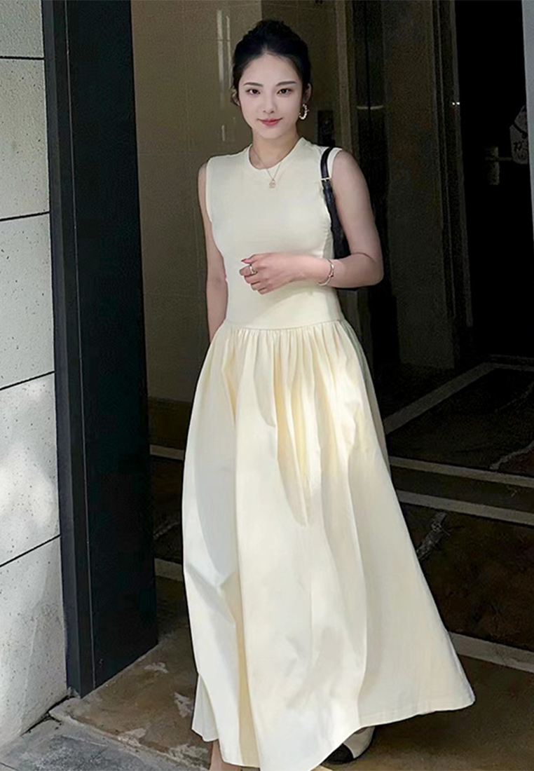 Casual sleeveless cotton A-line flared maxi skirt CA24030743BE