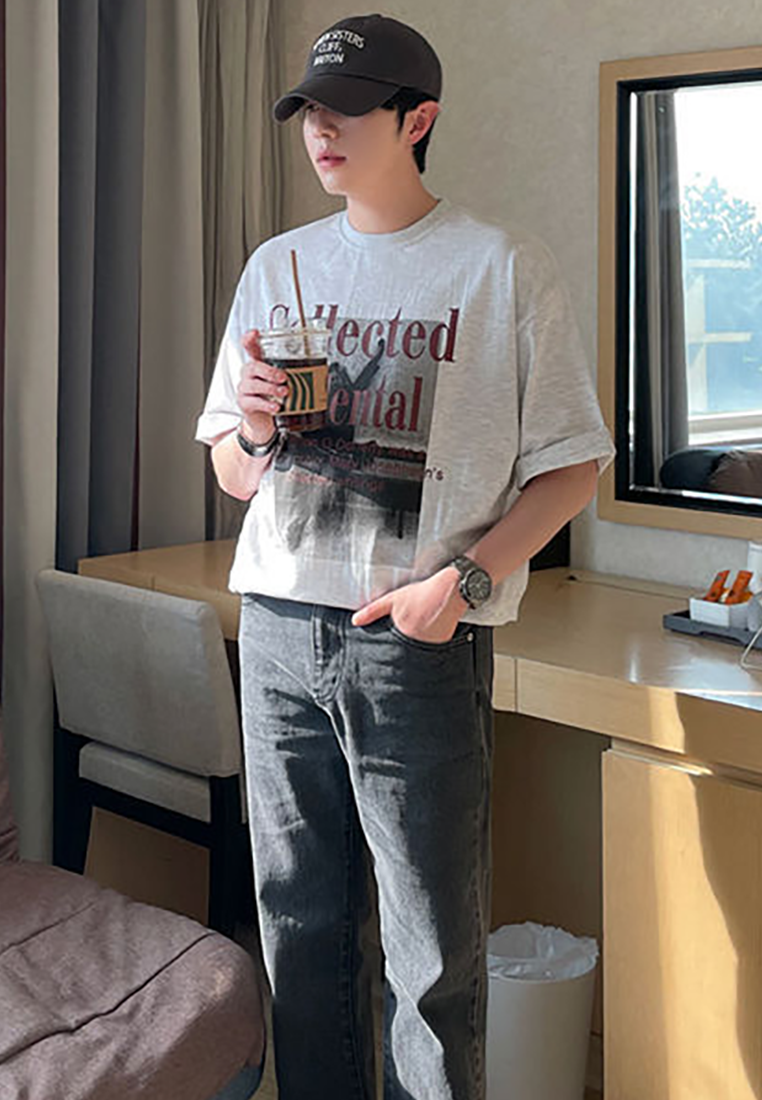 Men's summer American retro printed cotton T-shirt CA25052343BK