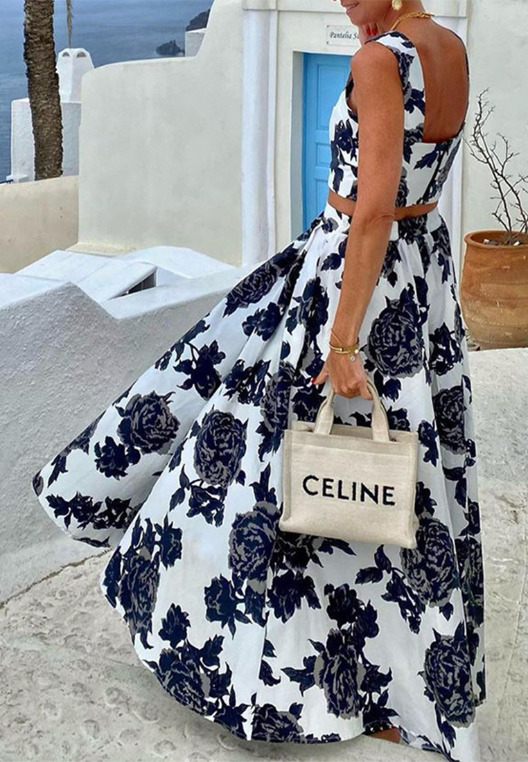 Summer Fashion Printed Top Simple Half Skirt Set CA25042243BK