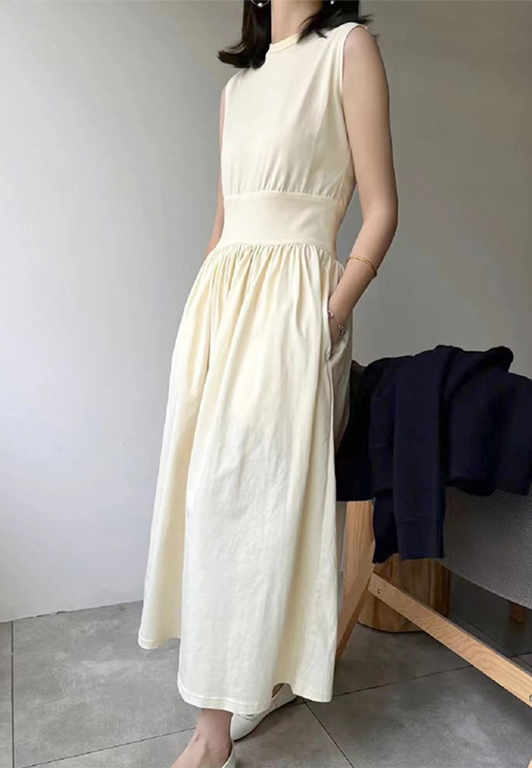 Casual sleeveless cotton A-line flared maxi skirt CA24030743BE