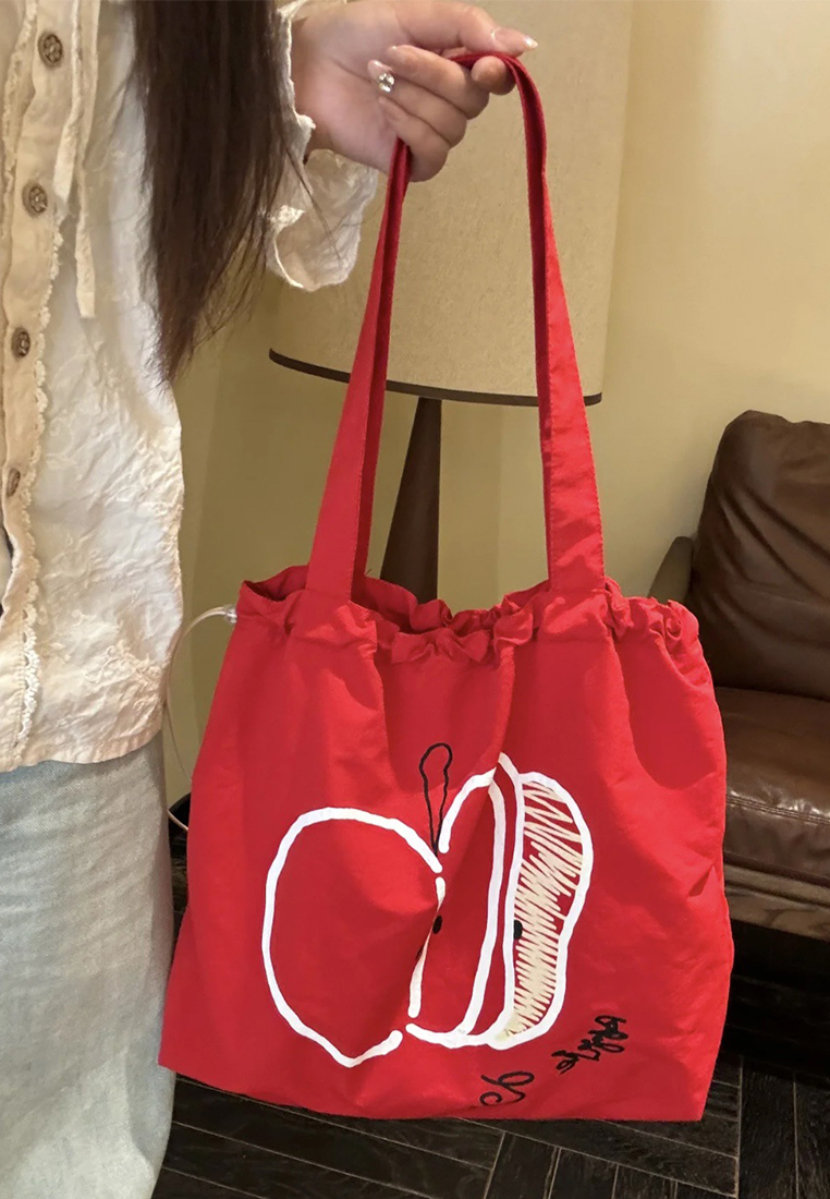 Korean version of ins thin red and white contrast apple handbag CA25061743RD