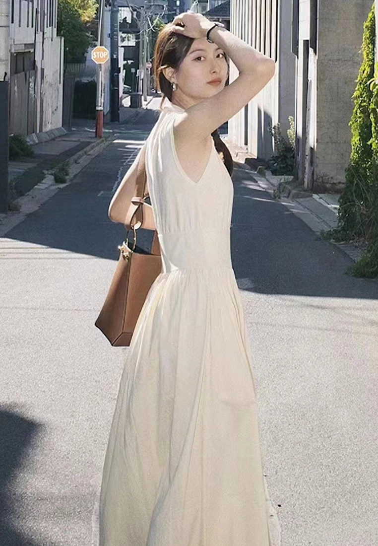 Casual sleeveless cotton A-line flared maxi skirt CA24030743BE