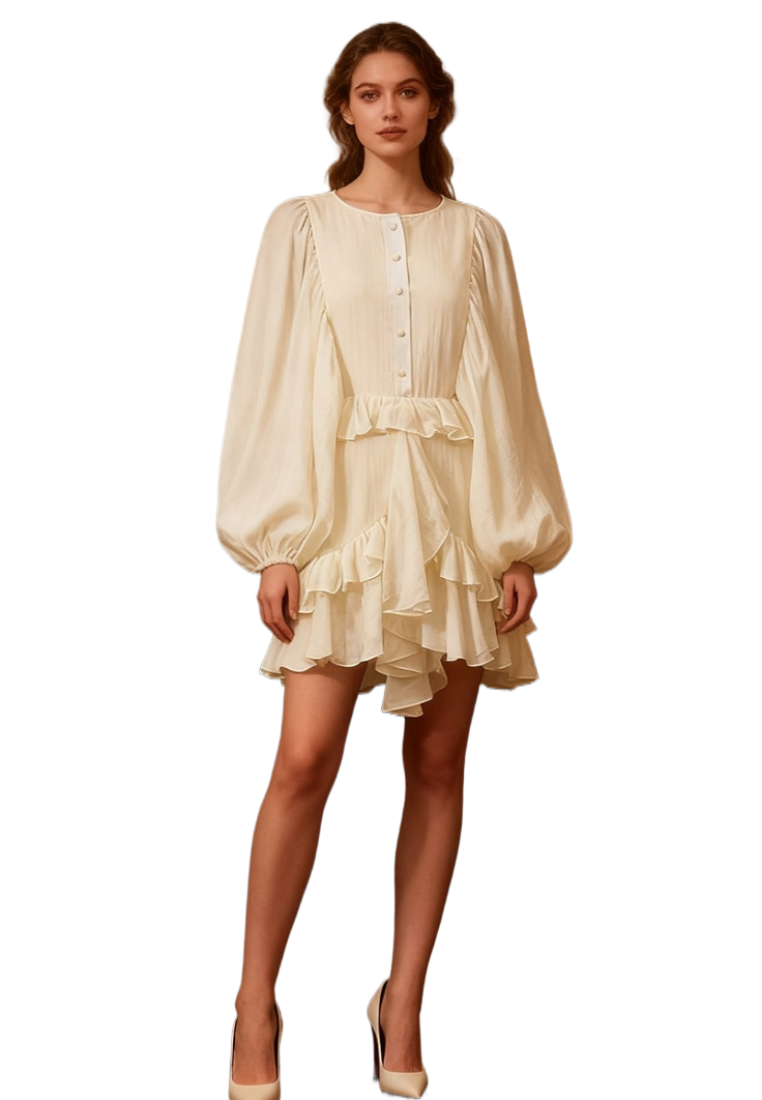 New Elelgant lantern sleeves  ruffled One piece dress K25121208