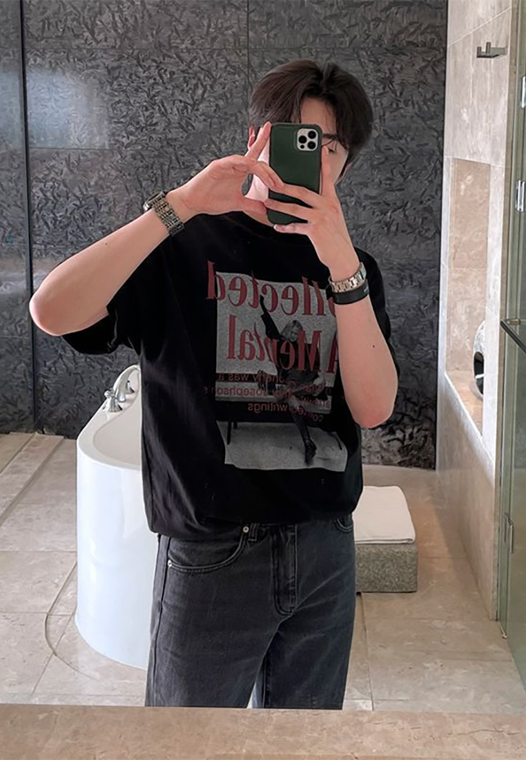 Men's summer American retro printed cotton T-shirt CA25052343BK