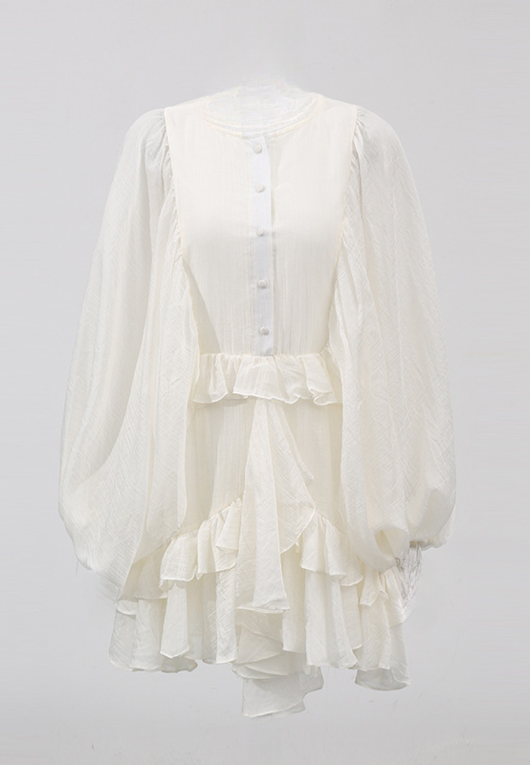 New Elelgant lantern sleeves  ruffled One piece dress K25121208