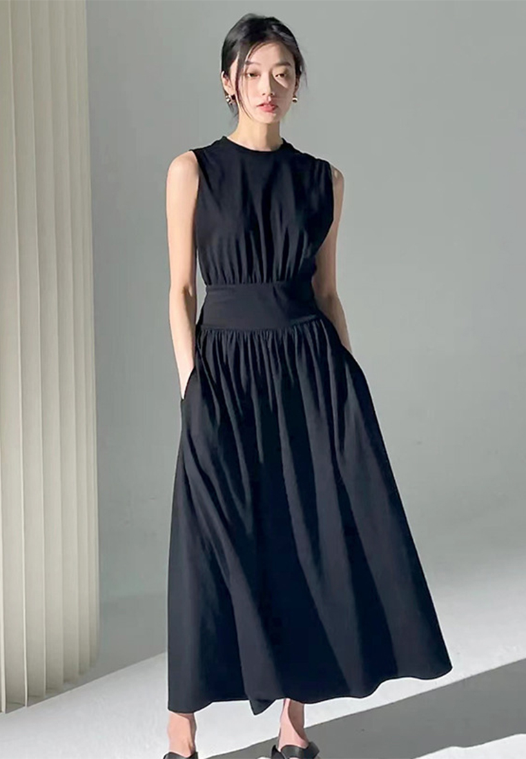 Casual sleeveless cotton A-line flared maxi skirt CA24030743BE