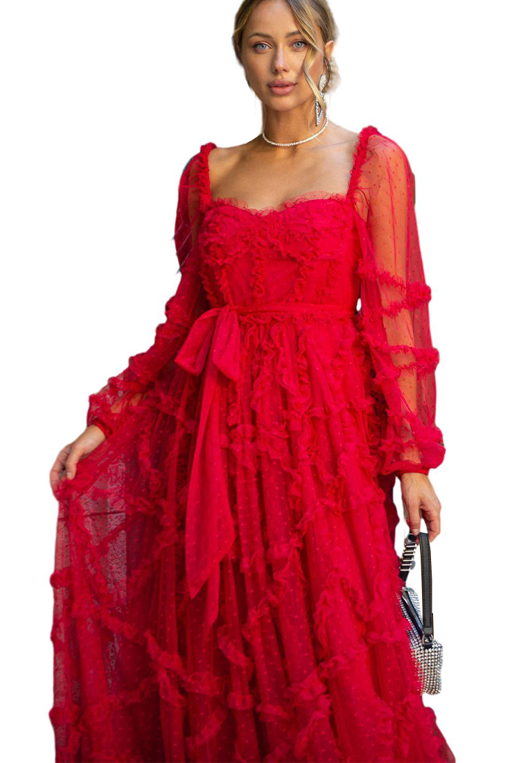 2024 Long sleeved bow polka dot dress CA24031943BE