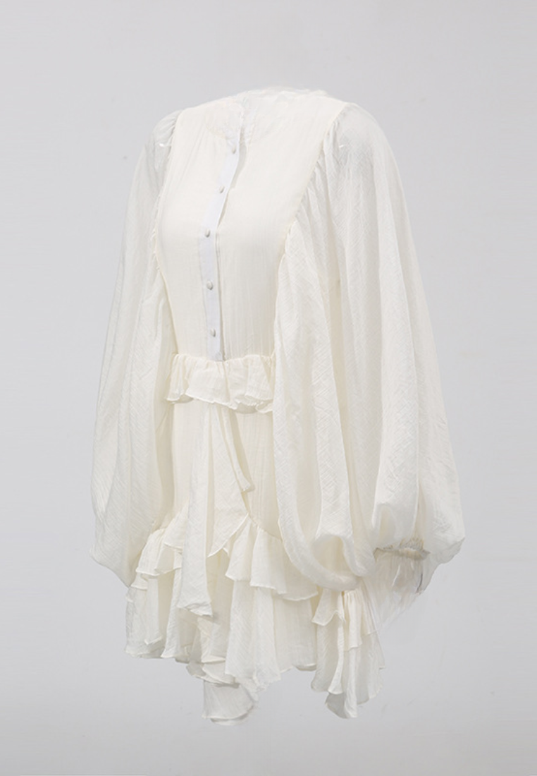 New Elelgant lantern sleeves  ruffled One piece dress K25121208