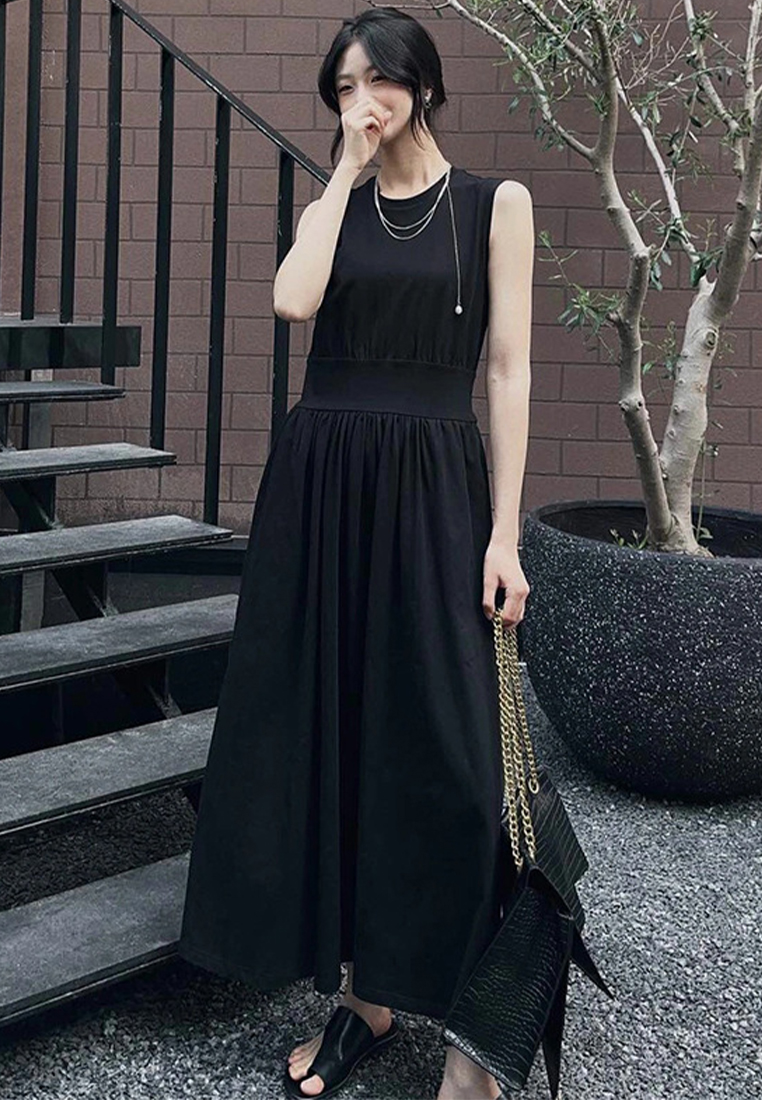 Casual sleeveless cotton A-line flared maxi skirt CA24030743BE
