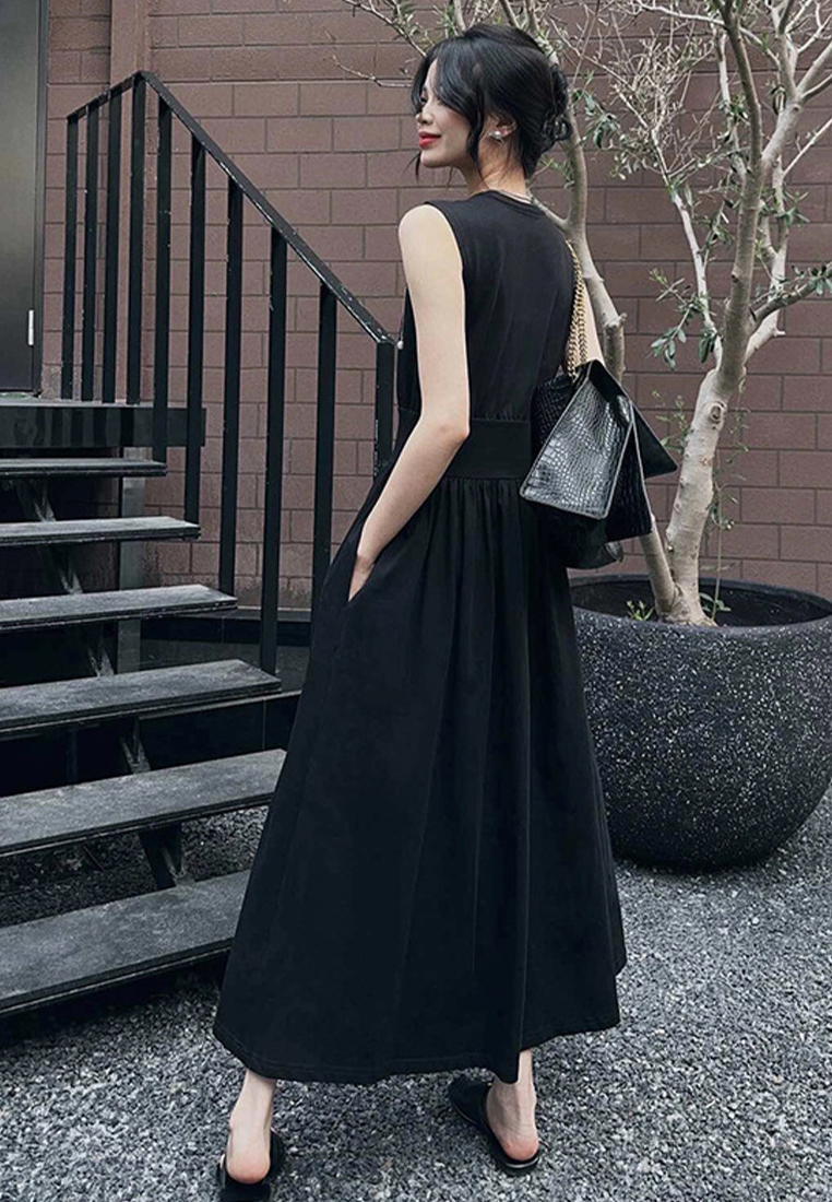 Casual sleeveless cotton A-line flared maxi skirt CA24030743BE