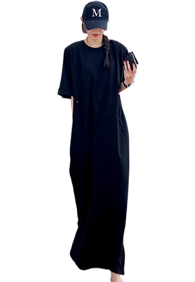 New casual round neck solid color short sleeved dress CA25032743PI