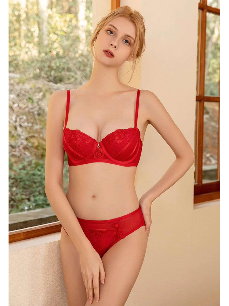 Sexy Lace Trimmed Bra Set for Small Breasts CA23050444RD-sunnydaysweety
