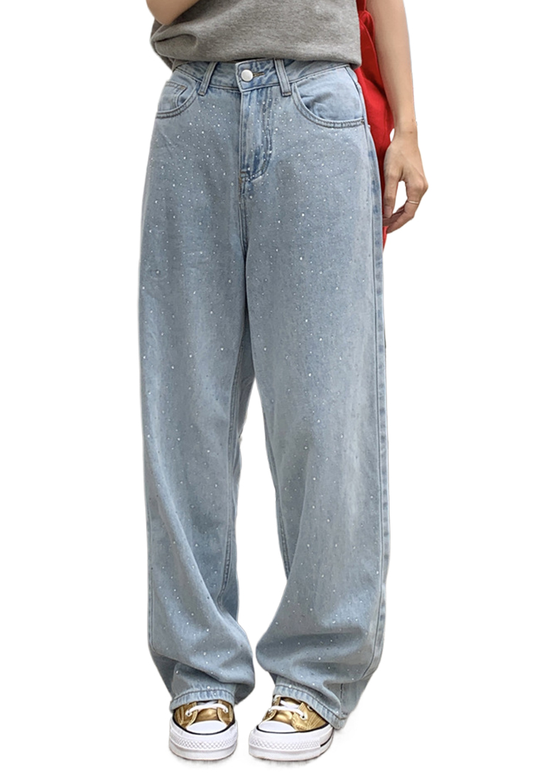 Retro washed hot diamond high waist straight jean CA25042944BL