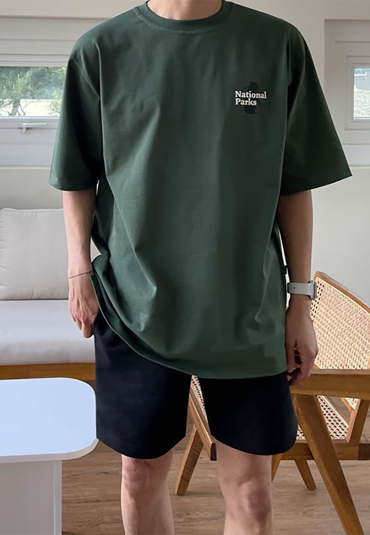 Men's Korean style letter print cotton round neck T-shirt CA25052344GR