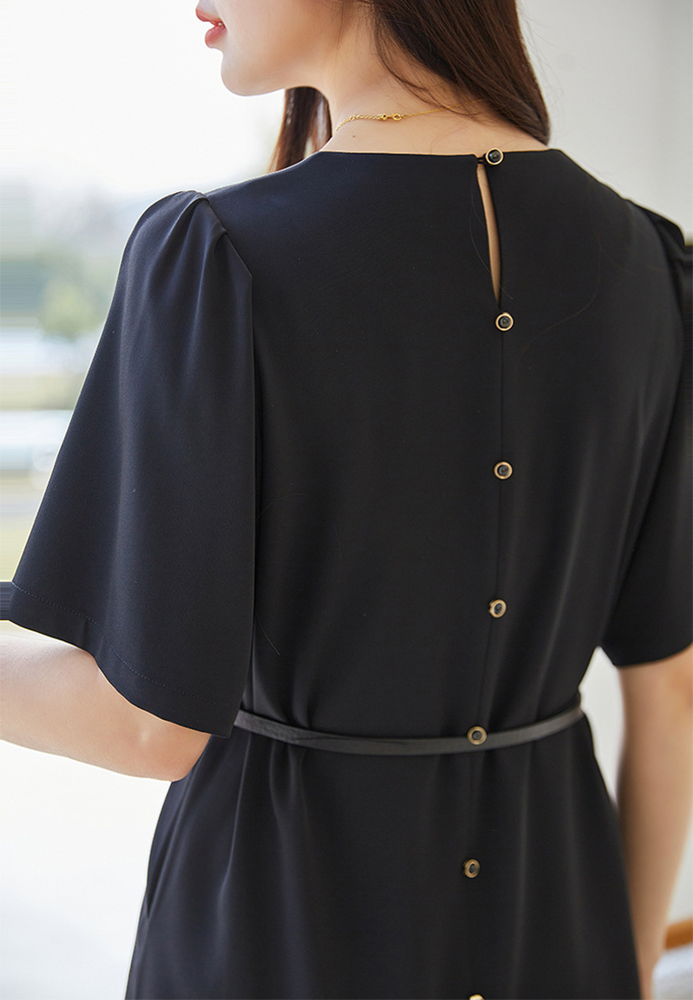 Simple French Puff Sleeve Mid Length Dress CA101944