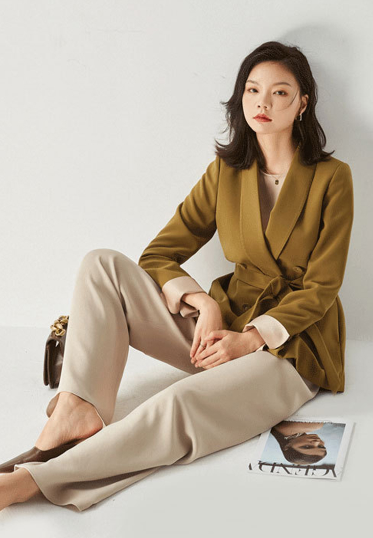 Solid color temperament casual double breasted suit CA24091144YE