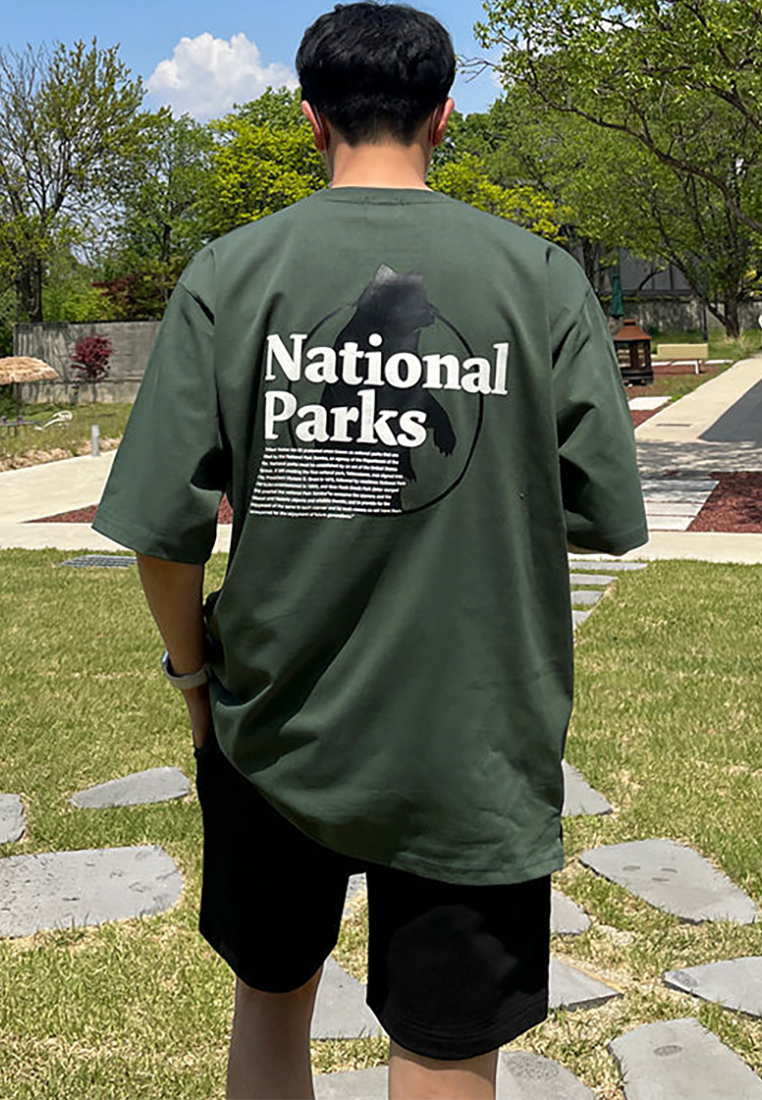 Men's Korean style letter print cotton round neck T-shirt CA25052344GR