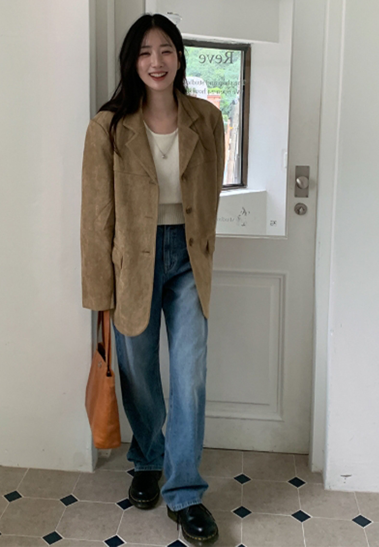 Vintage coffee colored velvet long sleeved suit CA241128144BE