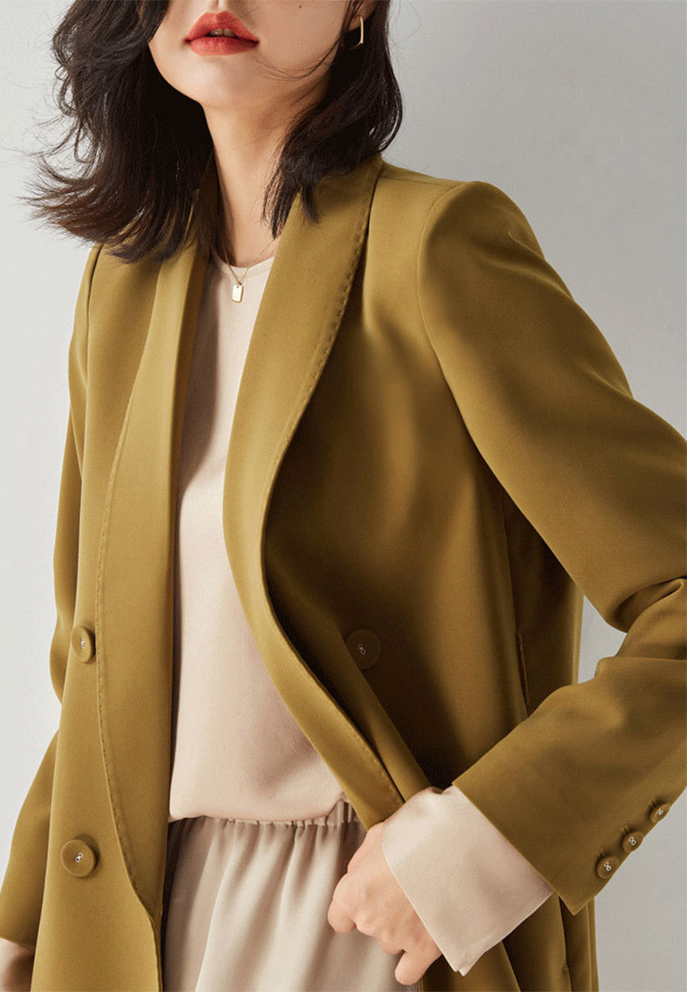 Solid color temperament casual double breasted suit CA24091144YE