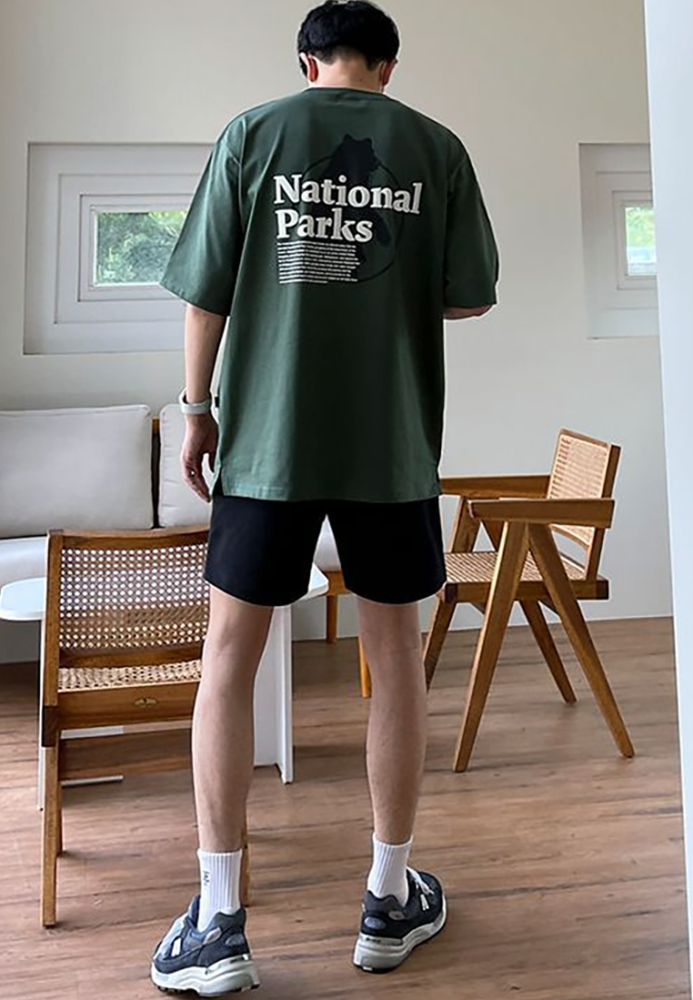 Men's Korean style letter print cotton round neck T-shirt CA25052344GR