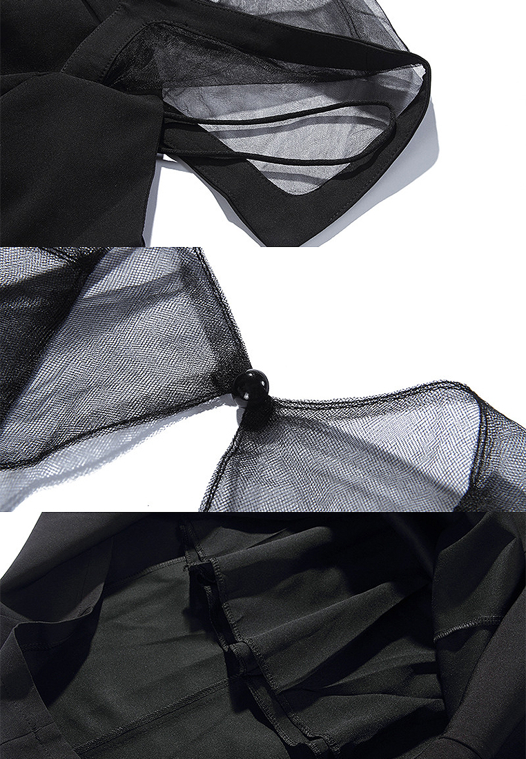 Summer New Round Neck Spinning Spliced Sleeveless Shawl Waist Wrap Dress CA4021944BK