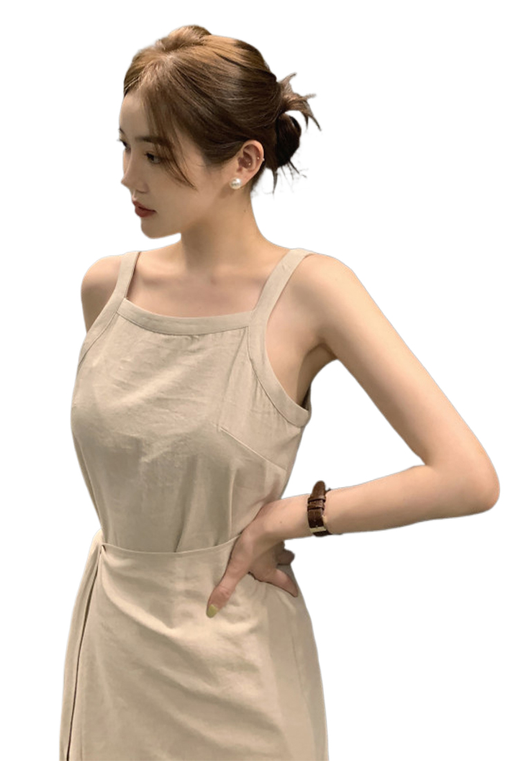 French design solid color suspender dress CA25060344W