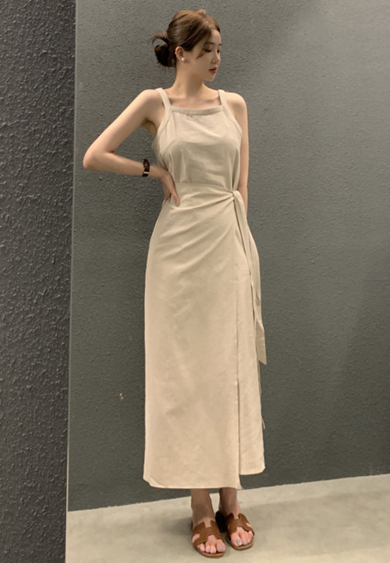 French design solid color suspender dress CA25060344W