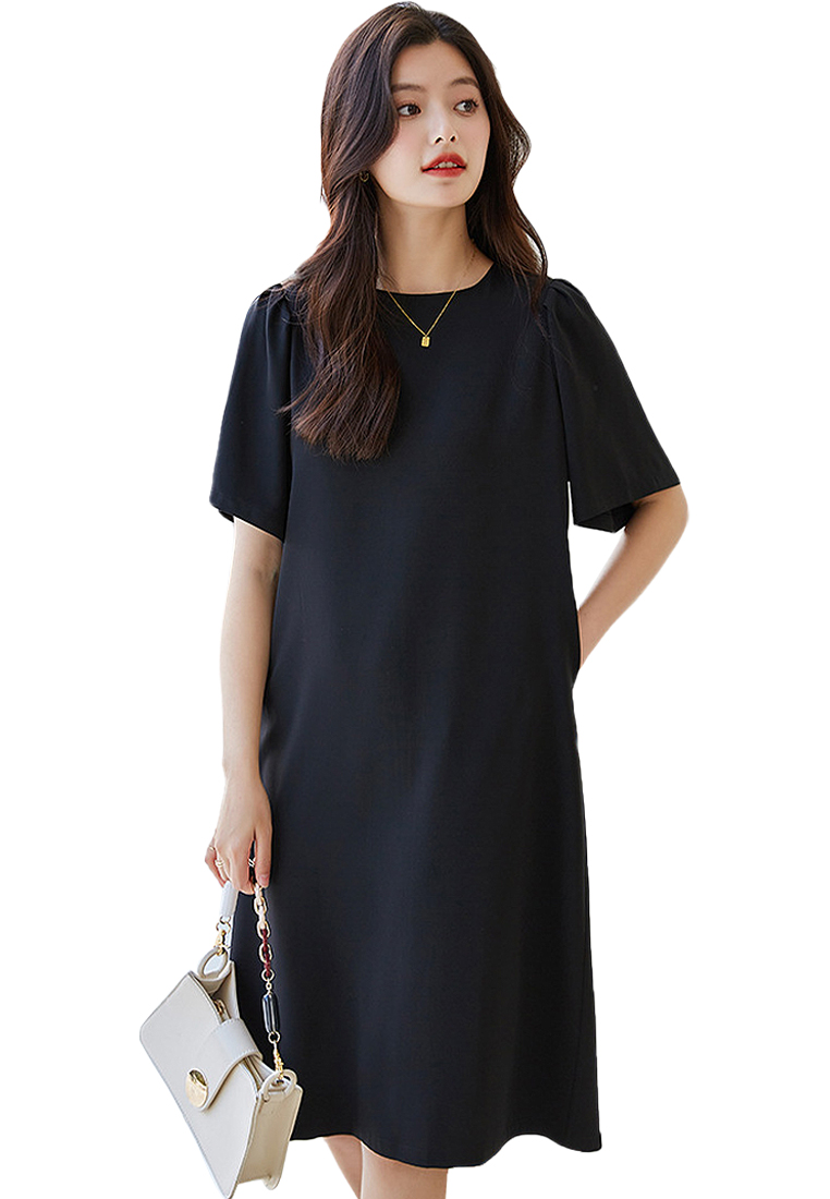 Simple French Puff Sleeve Mid Length Dress CA101944