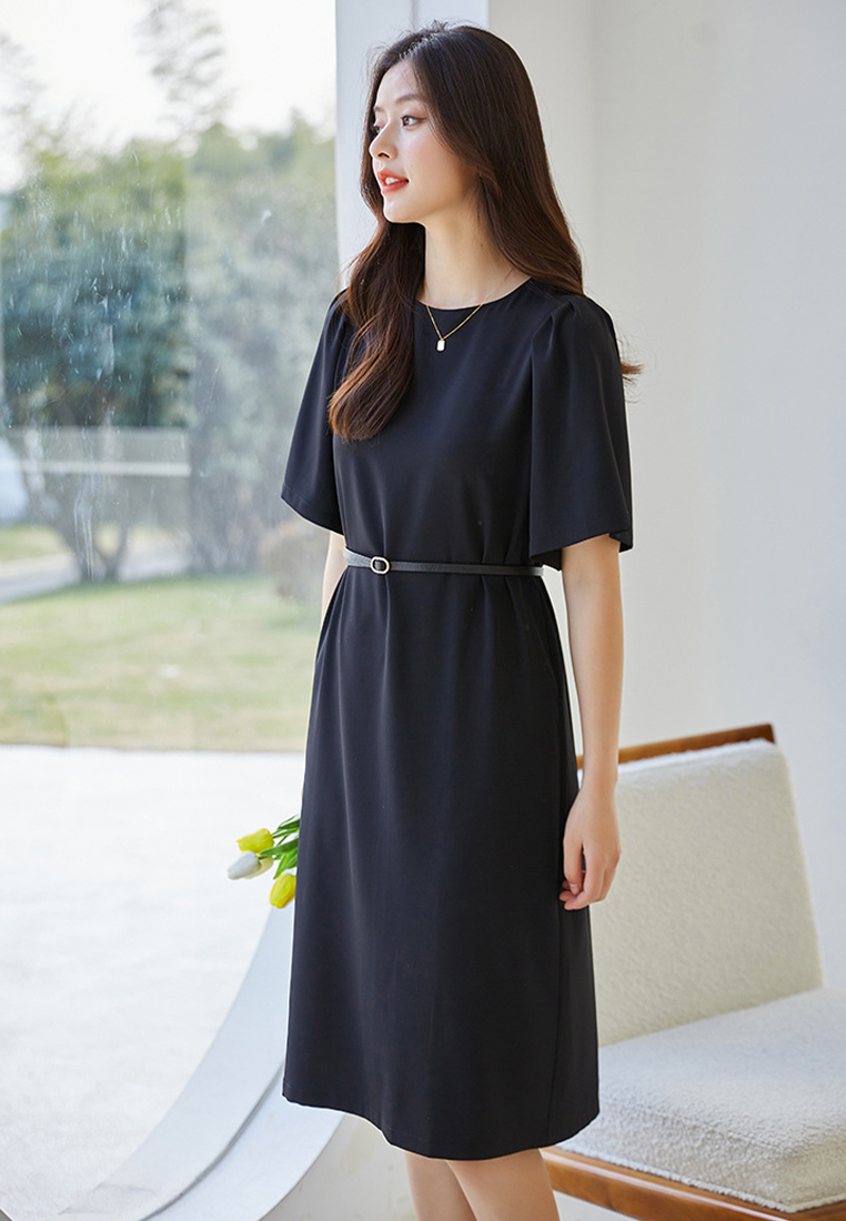 Simple French Puff Sleeve Mid Length Dress CA101944