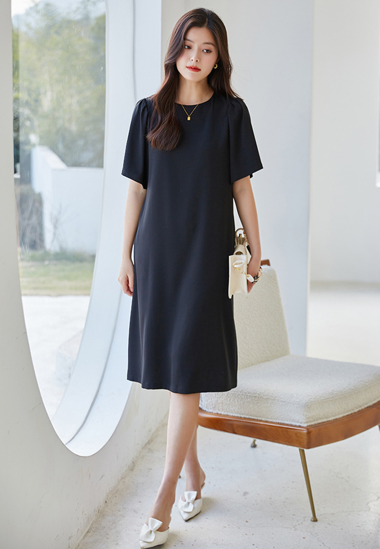 Simple French Puff Sleeve Mid Length Dress CA101944