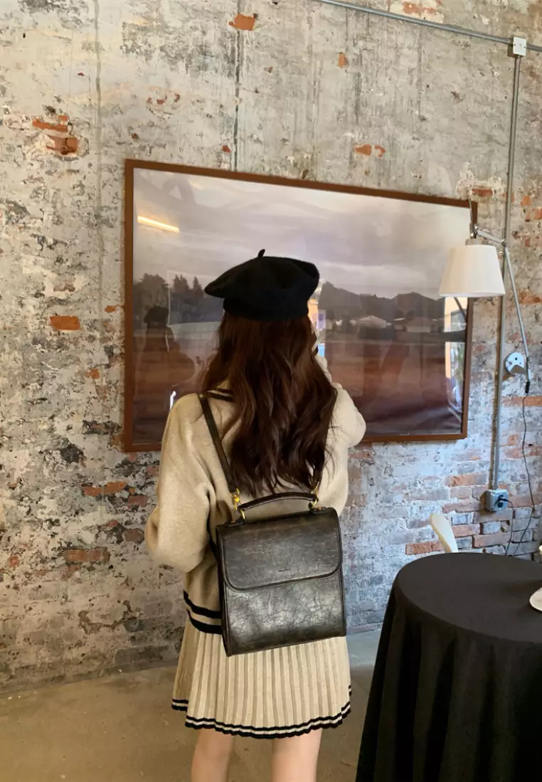 Korean retro contrasting color knitted top + pleated skirt set K102307