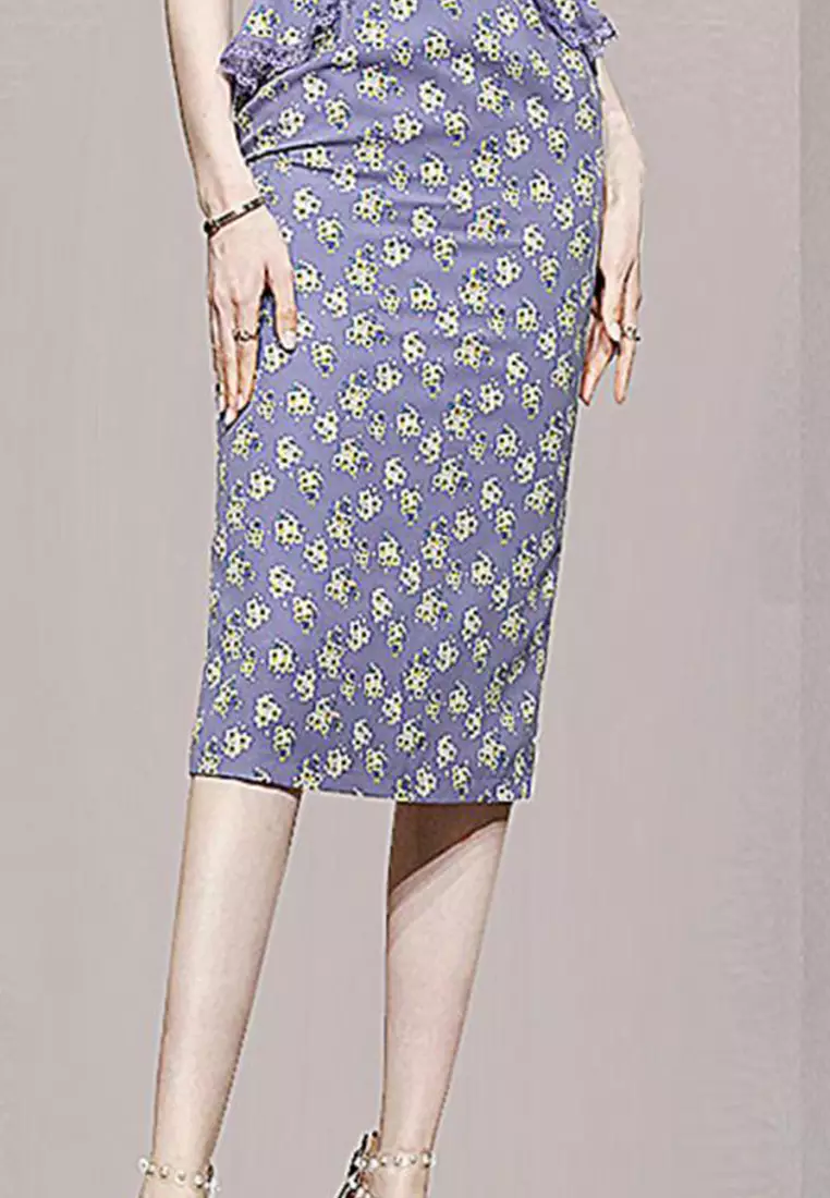 6- Retro Lotus Leaf Sleeve Slim Floral One-Piece Dress A22050308PU-M