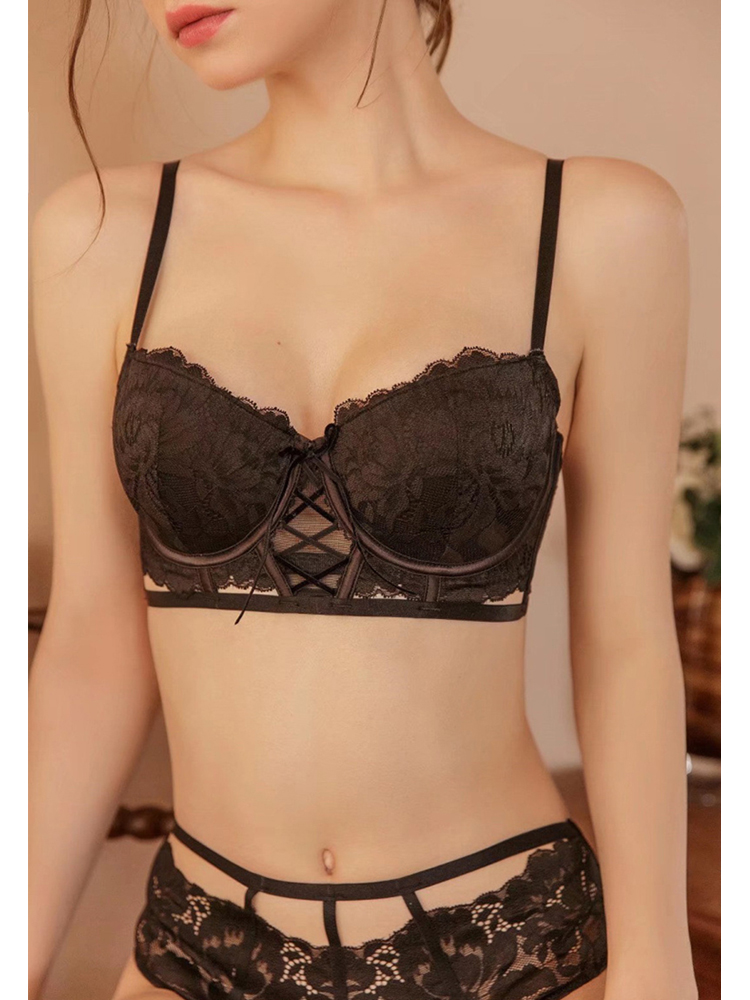 Hollow Embroidery Sexy Lace Backless Strappy Push-Up Bra Set CA23050445W