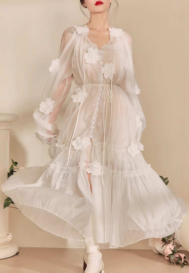 French style heavy-work 3D flower embroidery lace fairy dress CA25092545W