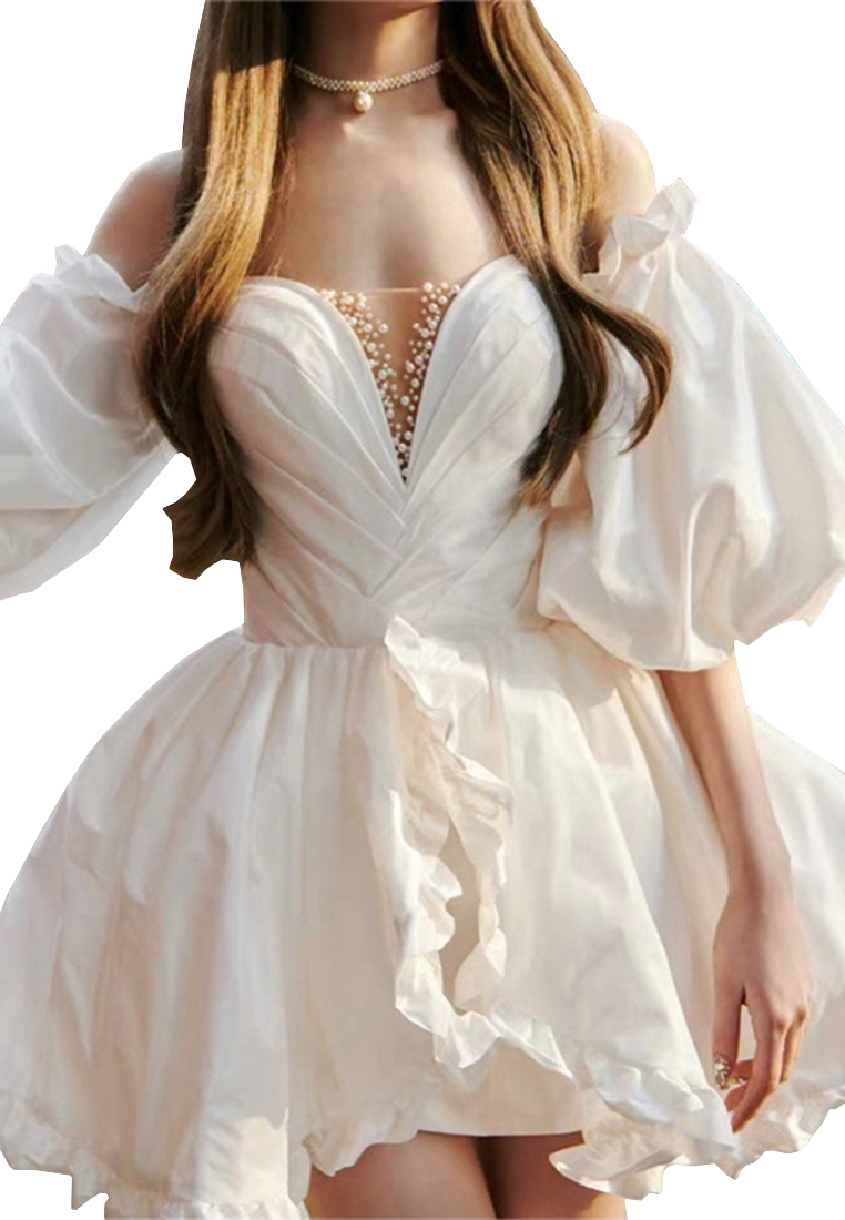 Sexy One Line Neck strapless short skirt Off Shoulder Birthday Party Dress CA4021945W