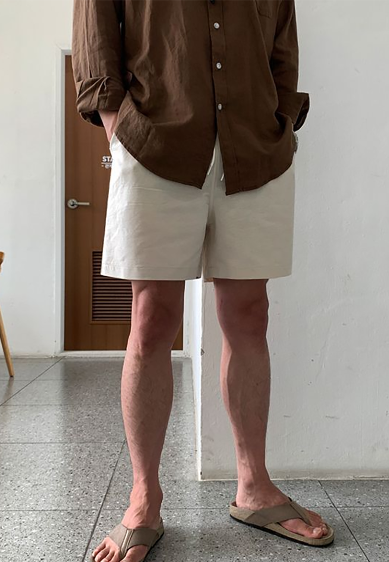 Men's summer Korean cotton and linen solid color beach shorts CA25052345KI
