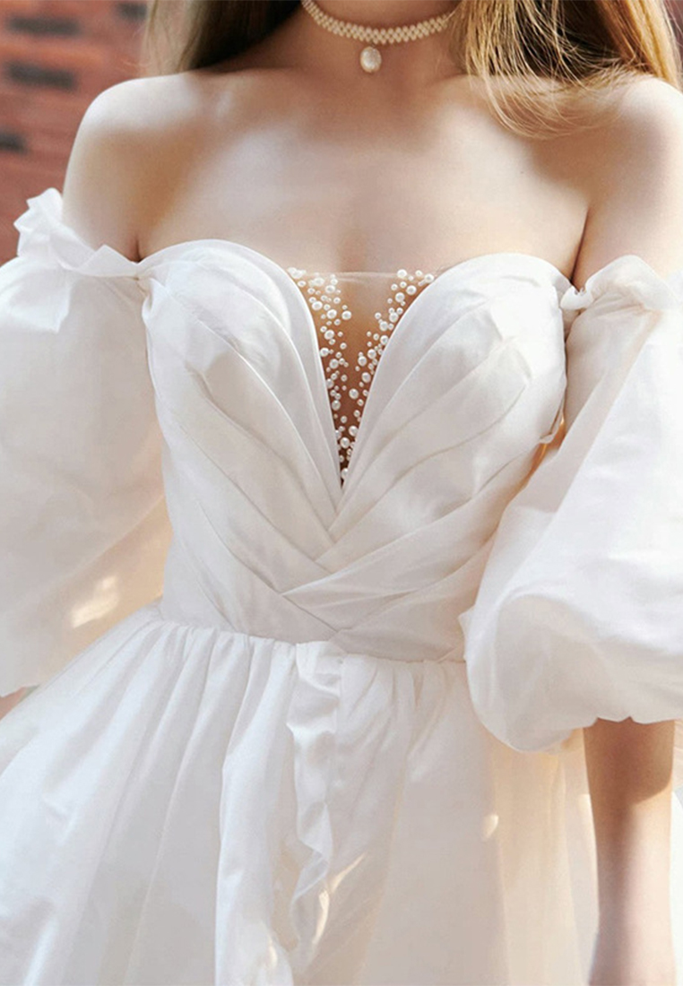 Sexy One Line Neck strapless short skirt Off Shoulder Birthday Party Dress CA4021945W