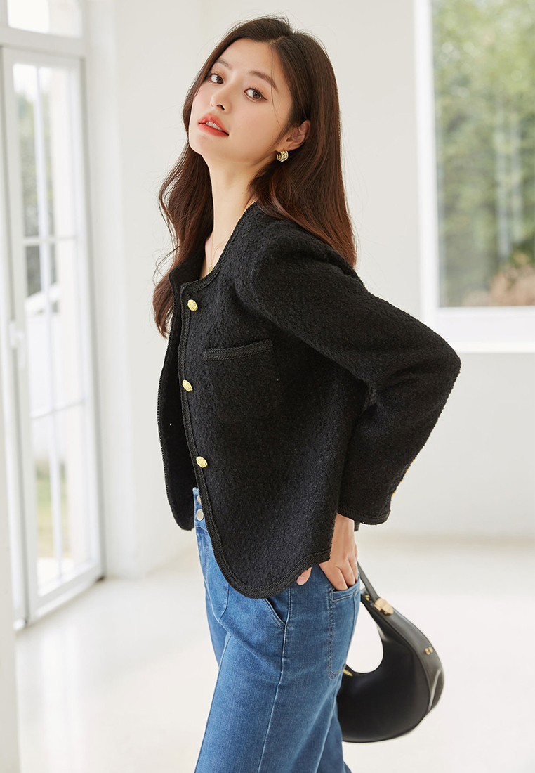 Round neck single-breasted design commuting jacket top CA101945BK