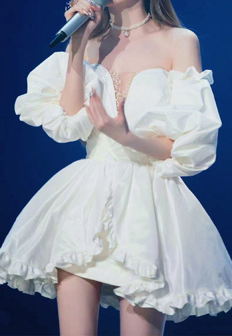 Sexy One Line Neck strapless short skirt Off Shoulder Birthday Party Dress CA4021945W