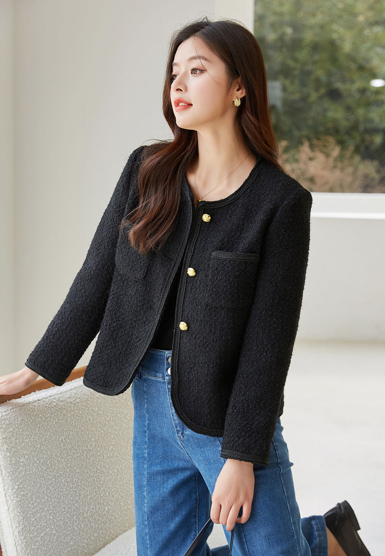 Round neck single-breasted design commuting jacket top CA101945BK