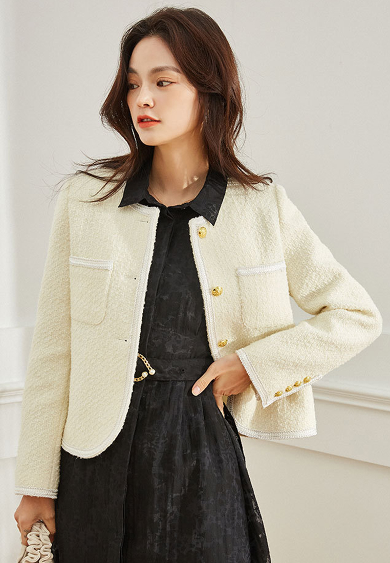 Round neck single-breasted design commuting jacket top CA101945BK