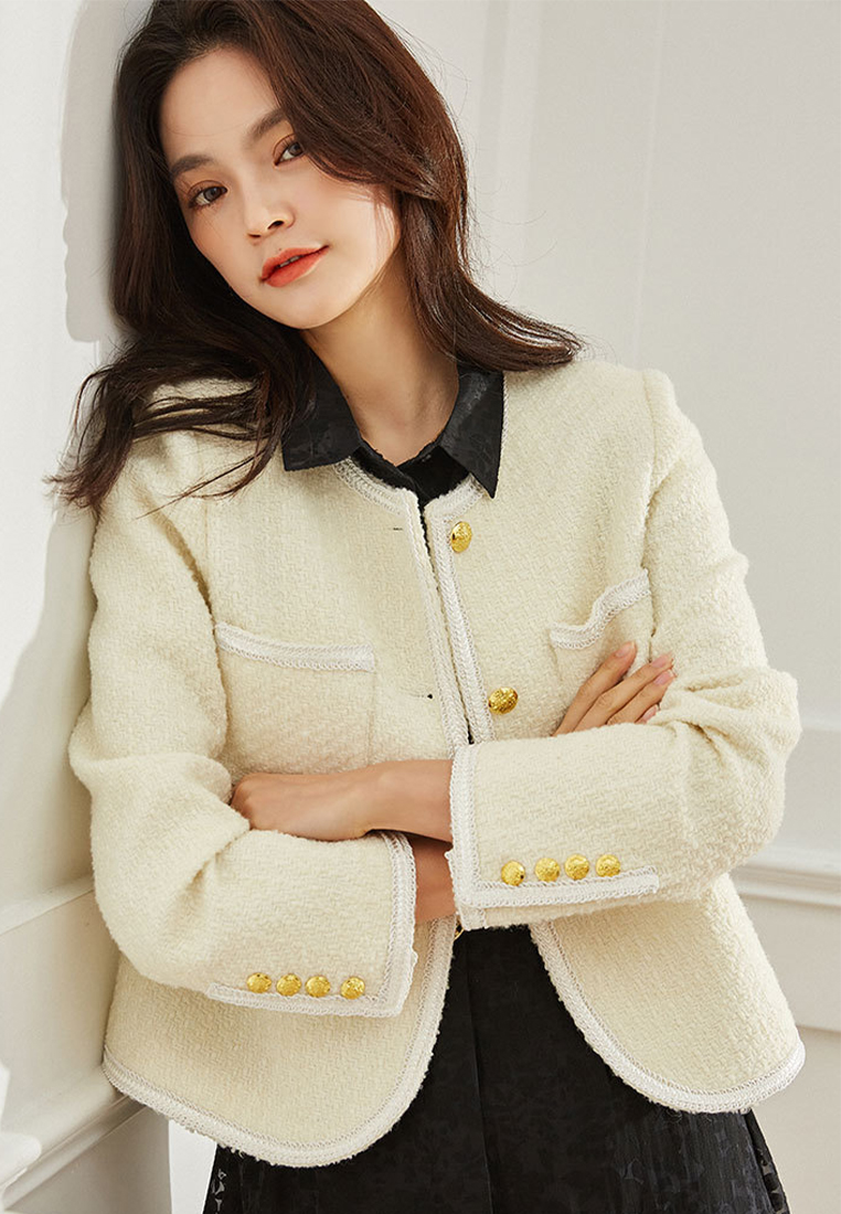 Round neck single-breasted design commuting jacket top CA101945BK