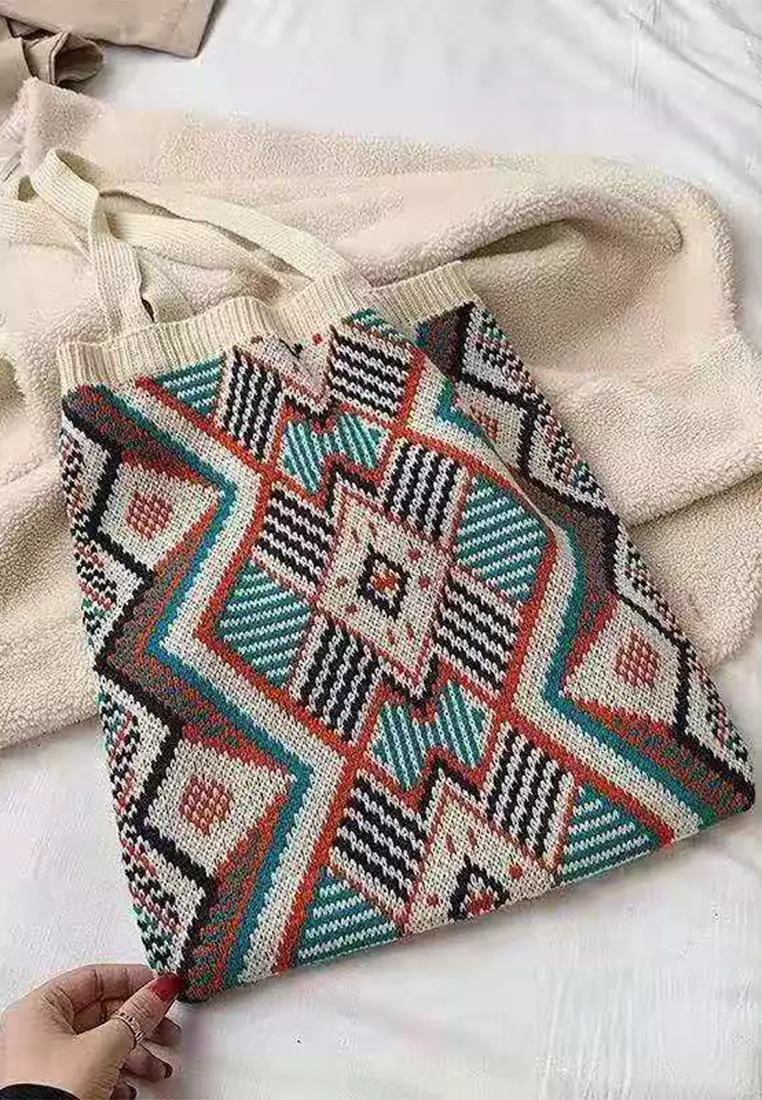 Wool knitted hand knitted bag hand shoulder bag A12181303BE