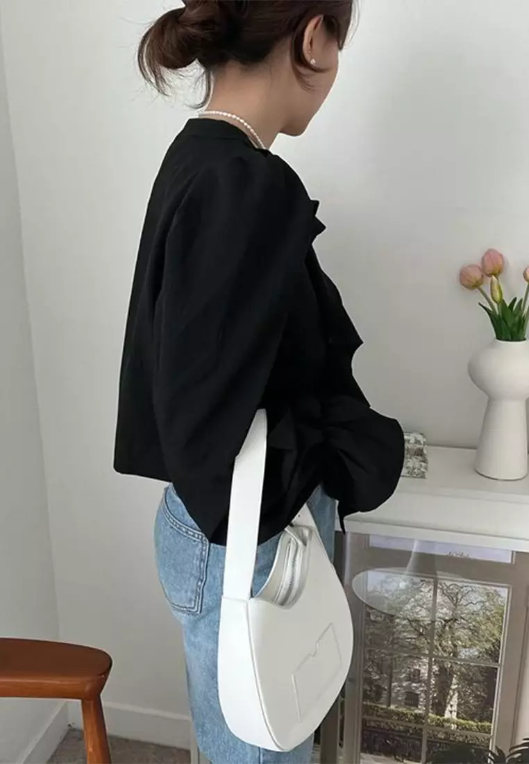 French fashion trumpet sleeve versatile top CA24092743BK