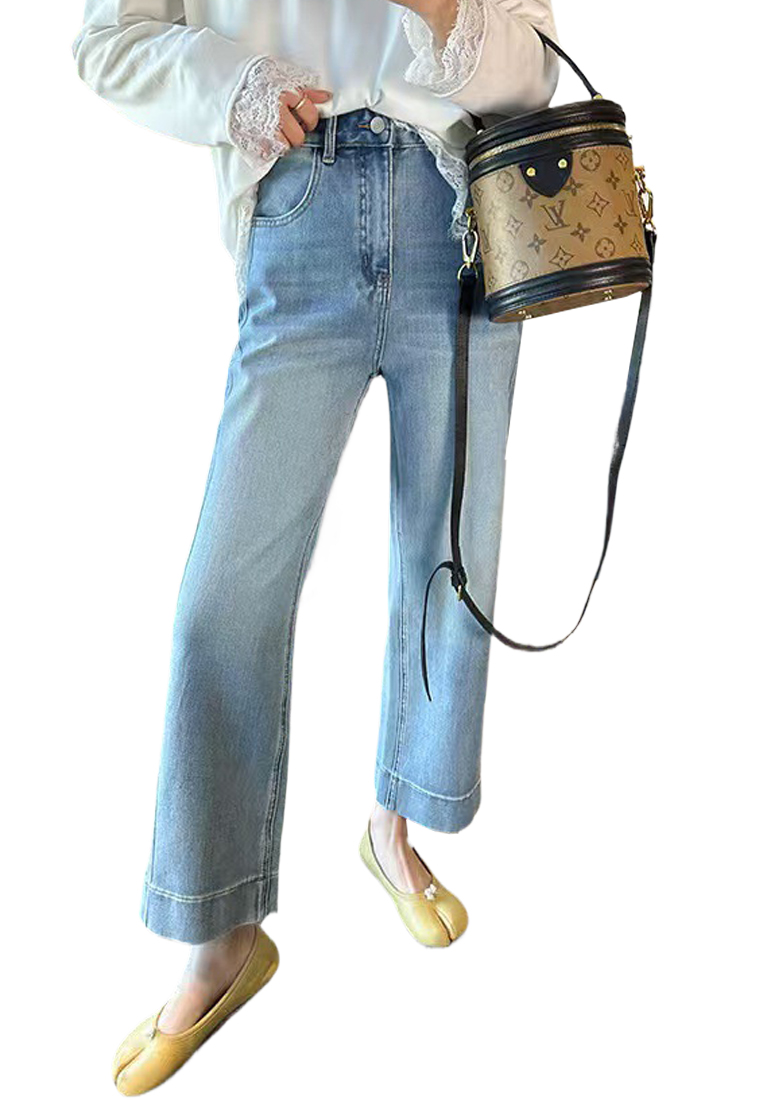 New spring high waist nine-point elastic cigarette jeans CA25042946BL