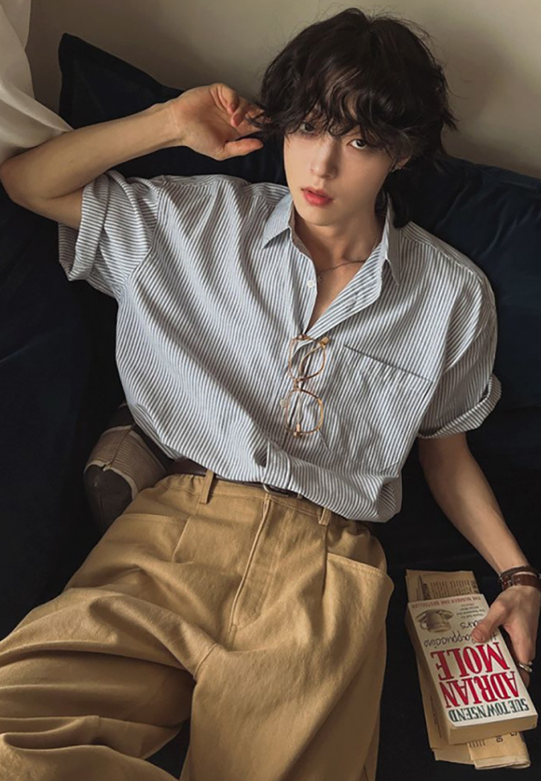 Men's Japanese retro striped short-sleeved shirt CA25052346GY