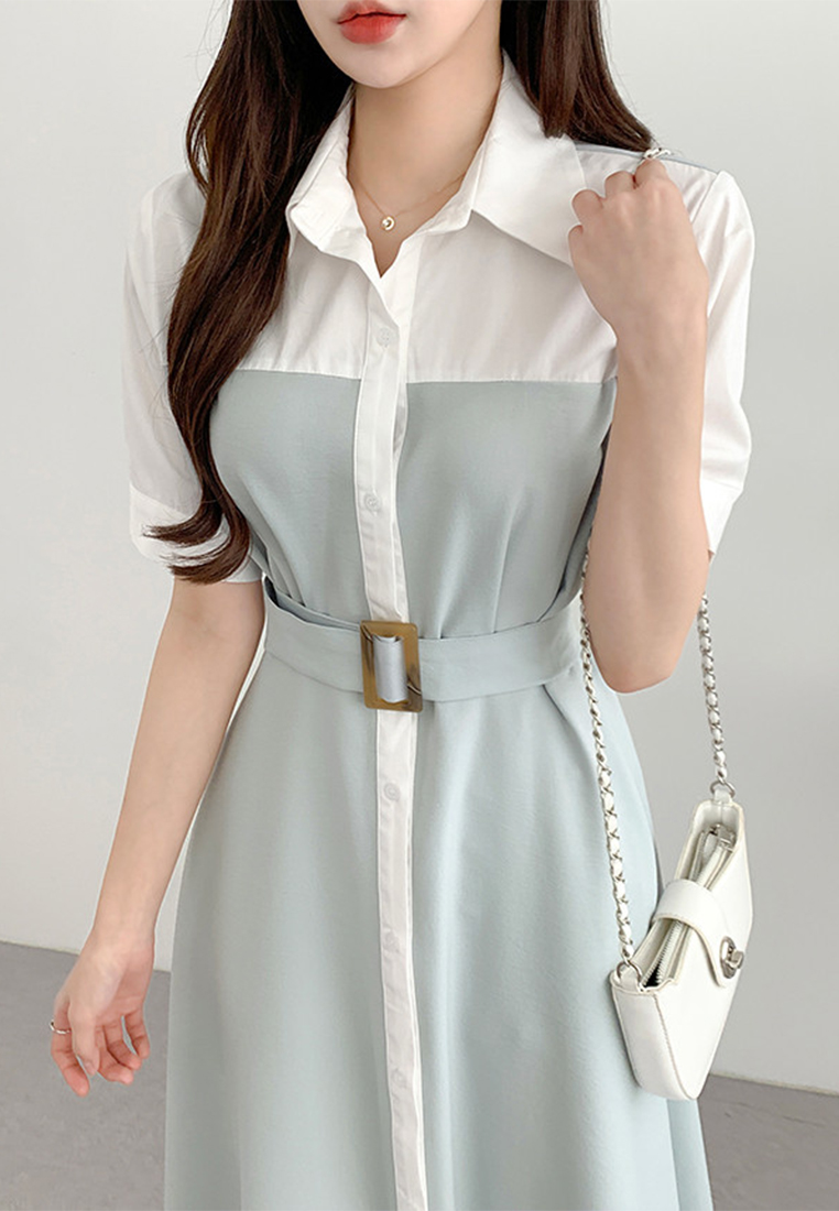 Temperament Splicing Waist Strap Dress CA25032746GR