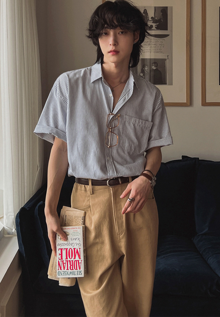 Men's Japanese retro striped short-sleeved shirt CA25052346GY