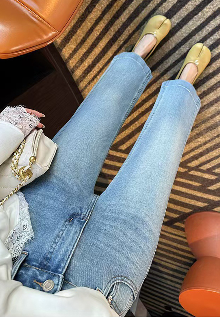 New spring high waist nine-point elastic cigarette jeans CA25042946BL