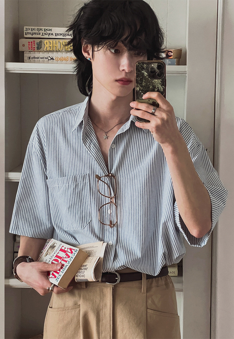 Men's Japanese retro striped short-sleeved shirt CA25052346GY